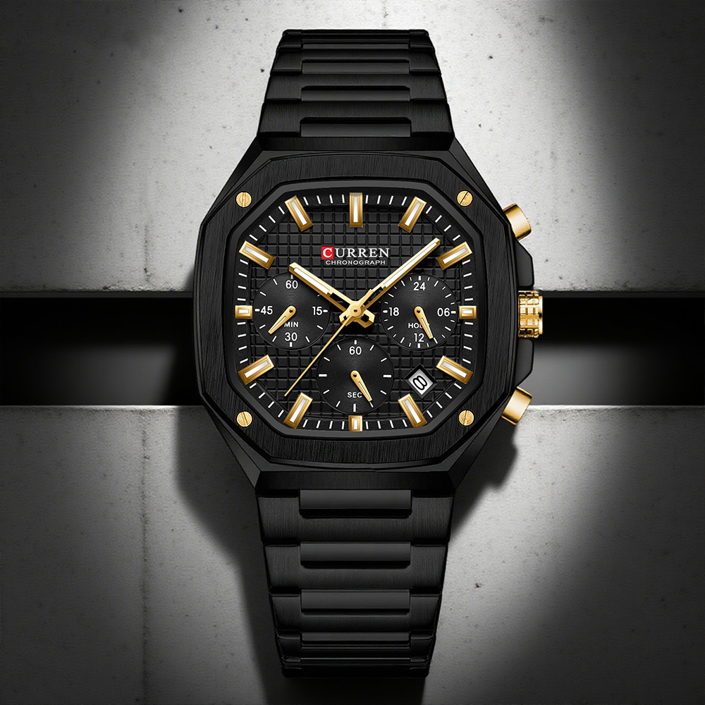 CURREN Luxury Square Chrono Wa - Luxury Watch Black recension och pris