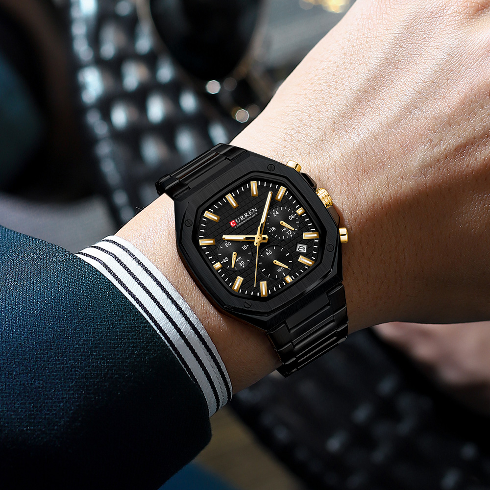CURREN Luxury Square Chrono Wa - Luxury Watch Black recension och pris