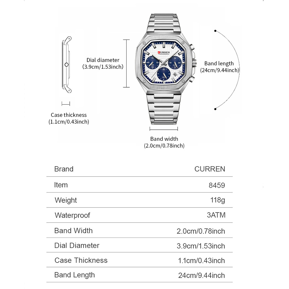 CURREN Luxury Square Chrono Wa - Luxury Watch Black recension och pris